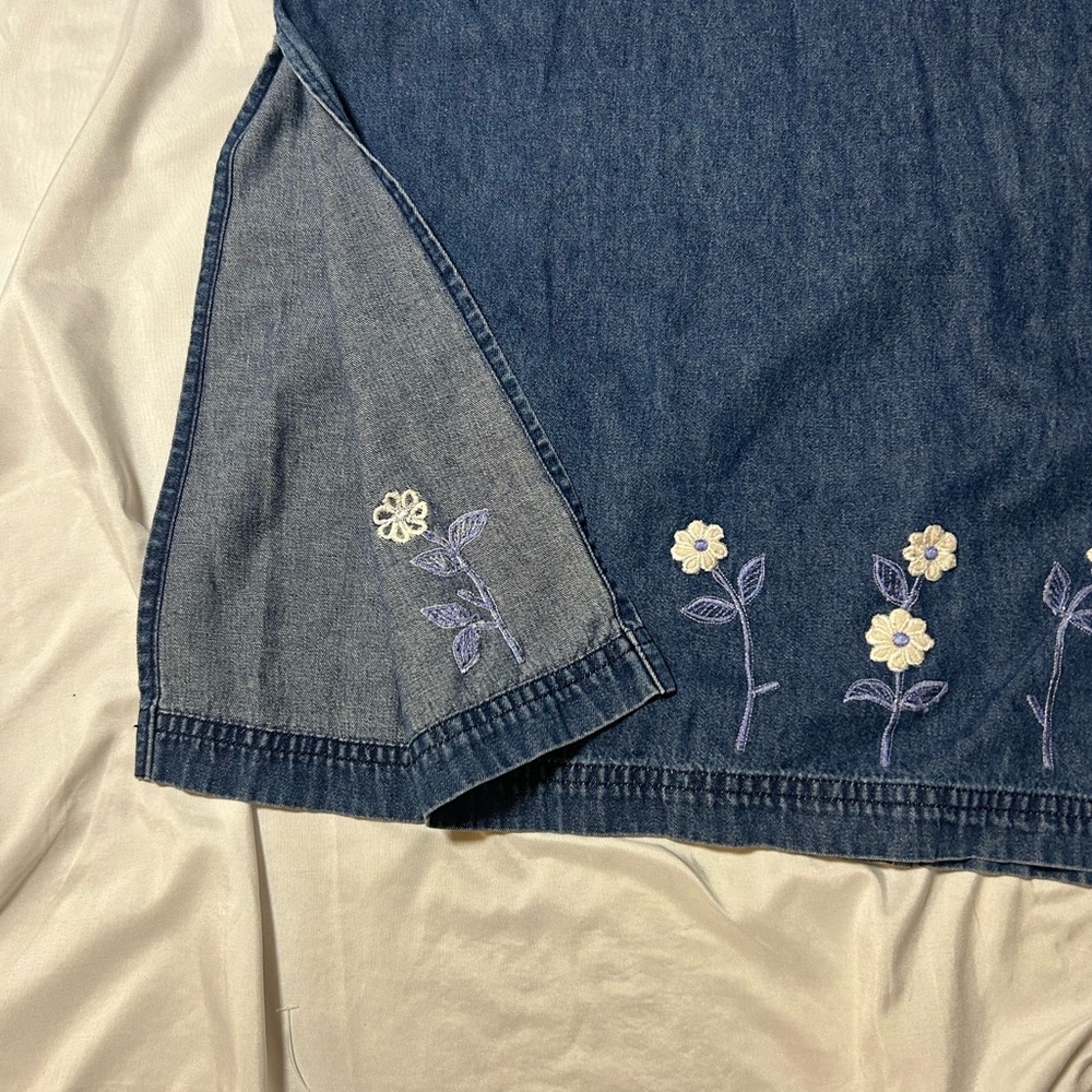 Vintage Erika Collection Blue Denim Cotton Jumper Dress Floral Accent Medium - Picture 7 of 14